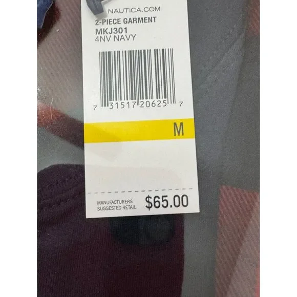 Nautica NWB Sz M Men's PJ Set Maroon/Green Multi Crew Neck Cozy Pants - Picture 6 of 12